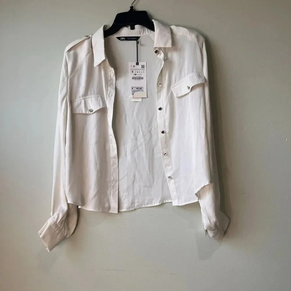 Zara White Button-Down Utility Shirt